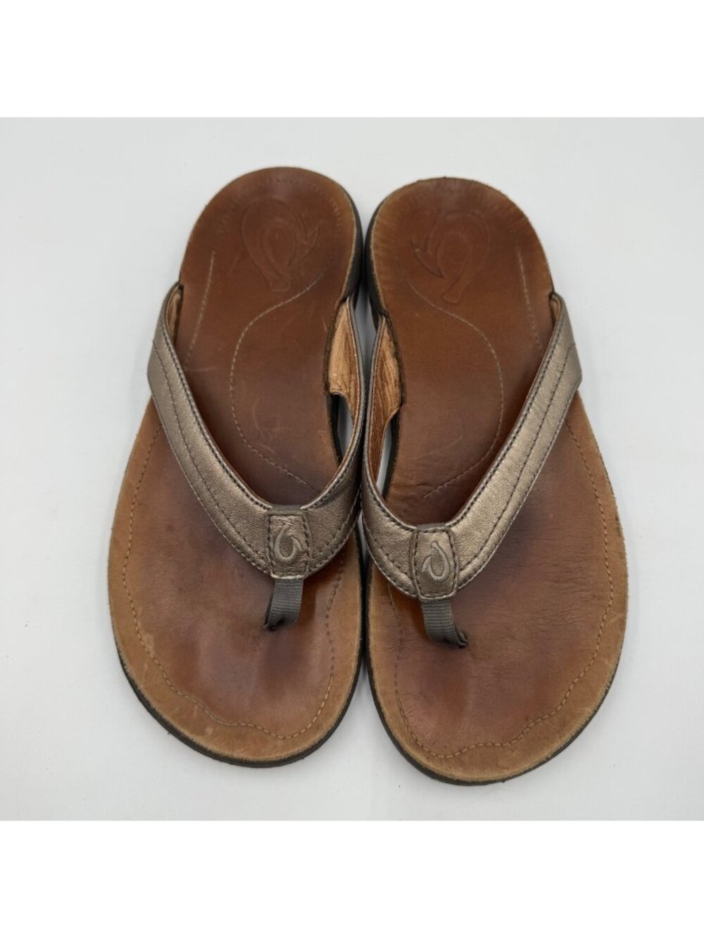 Olukai Womens Leather Thong Flip Flops Metallic Bronze Comfort Sandals